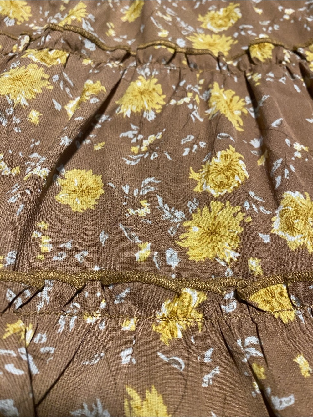 Altar'd State Brown Tiered Skirt with Yellow Floral Print - Picture 2 of 4